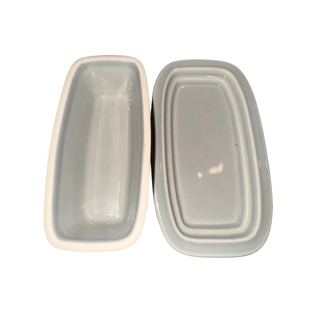 Fiesta Pearl Gray Extra Large Butter Dish with Lid Ceramic USA Art Deco‎ HLC